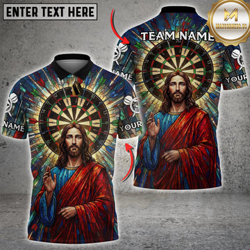 Maxcorners Darts Shirt Jesus Christ Stained Glass Dartboard Art Multioptions Personalized Name Team Name 3D Shirt