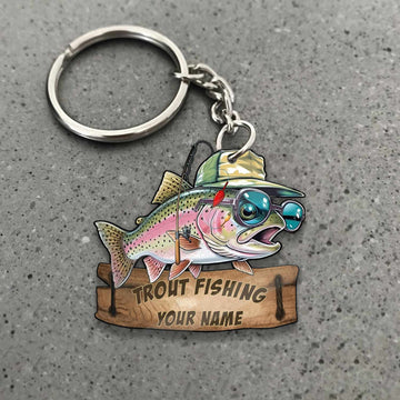 Maxcorners Trout Fishing Funny Fishing Hat Cartoon Rustic Style Personalized Name Keychain