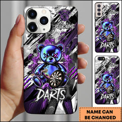 Maxcorners Darts Phone Case Neon Teddy Bear Dartboard Graffiti Art Purple Flame Personalized Name Phone Case