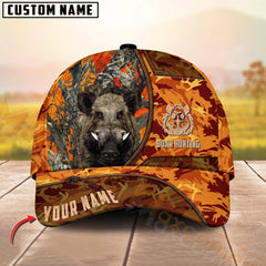 Maxcorners Hunting 3D Orange Camouflage Design Personalized Name 3D Cap (Deer/Moose/Boar/Duck)