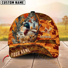 Maxcorners Hunting 3D Orange Camouflage Design Personalized Name 3D Cap (Deer/Moose/Boar/Duck)