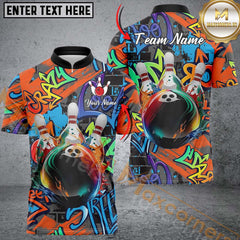 Maxcorners Bowling Graffiti Personalized Name, Team Name 3D Unisex Shirt