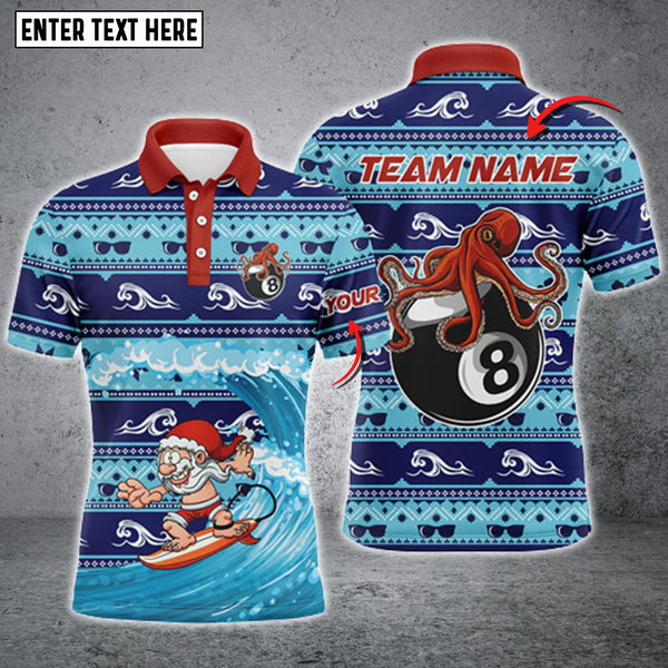 Maxcorners Funny Christmas Santa Surfing Swell Billiard Personalized Name 3D Shirt