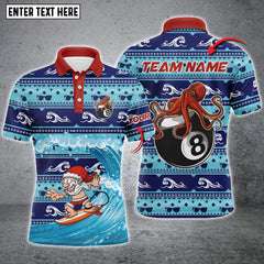 Maxcorners Funny Christmas Santa Surfing Swell Billiard Personalized Name 3D Shirt