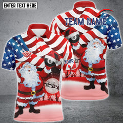 Maxcorners Santa Holding Billiard 8 Ball USA Flag Personalized Name 3D Shirt
