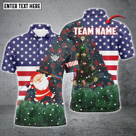 Maxcorners Santa American Flag Billiard Personalized Name 3D Shirt