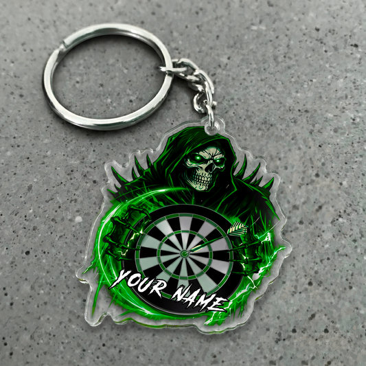 Maxcorners Green Grim Reaper Darts Personalized Name Keychain