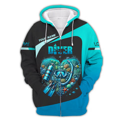 Maxcorners Scuba Diving Heart Custom Name 3D Shirt Personalized Gift For Diver Lovers LM2111