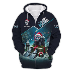 Maxcorners Custom Scuba Diving Christmas 3D Shirt Personalized Name Gift For Diver Lovers LM2111