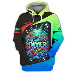 Maxcorners Scuba Diving Custom Name 3D Shirt Diving Into The Ocean Personalized Gift For Diver Lovers LM2111