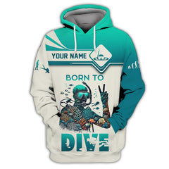 Maxcorners Diving Custom Name 3D Shirt Born To Dive Personalized Gift For Diver Lovers LM2111