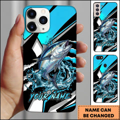 Maxcorners Tuna Fishing Blue Black Geometric Lightning Splash Personalized Name Phone Case