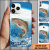 Maxcorners Bass Fishing Phone Case Aqua Water Splash Scale Pattern Design Personalized Fisherman Name Phone Case (12 Fish Species)