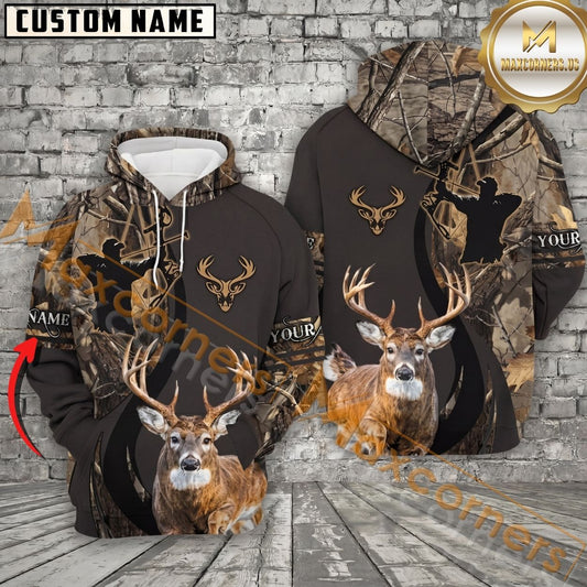 Maxcorners Bow Hunting Woodland Camo Personalized Name Unisex 3D Shirt