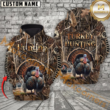 Maxcorners Turkey Hunting Woodland Camo Personalized Name Unisex 3D Shirt