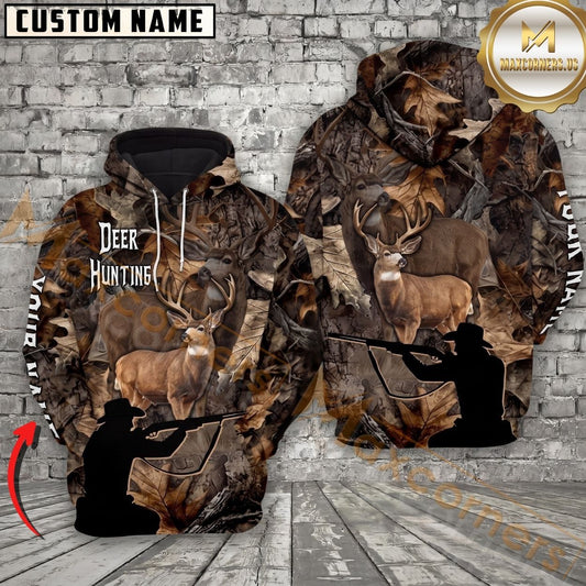 Maxcorners Deer Hunting Whitetail Buck Hunter Rifle Camo Personalized Name Unisex 3D Hoodie