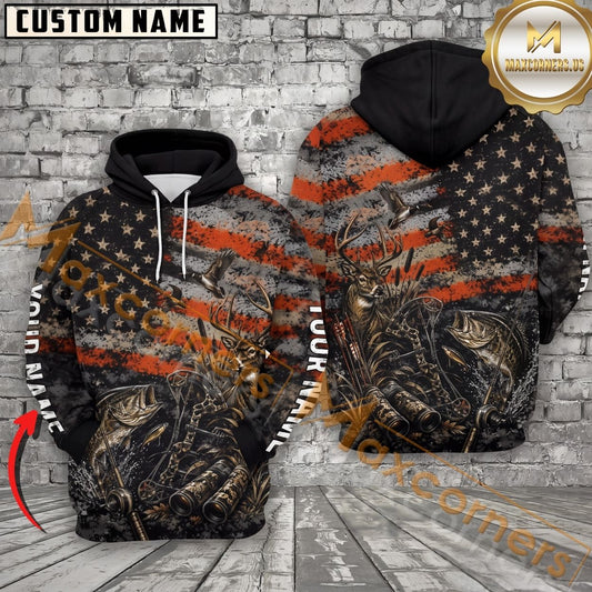 Maxcorners American Hunting Vintage Flag Personalized Name Unisex 3D Shirt