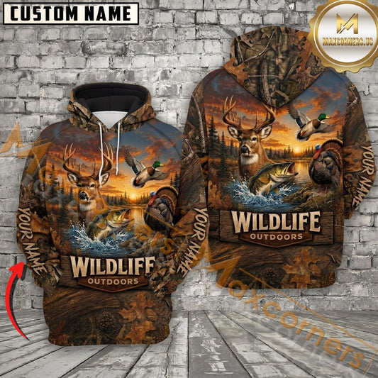 Maxcorners Wildlife Outdoors Sunset Forest Personalized Name Unisex 3D Shirt