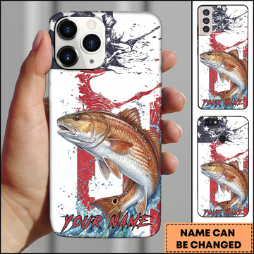Maxcorners Redfish Fishing Patriotic Paint Splash Water Effect Personalized Name Phone Case