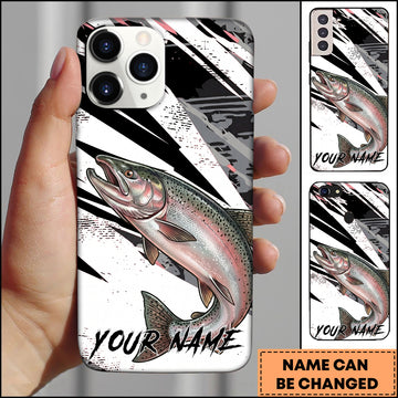Maxcorners Fishing Chinook Black White Abstract Brush Strokes Personalized Name Phone Case