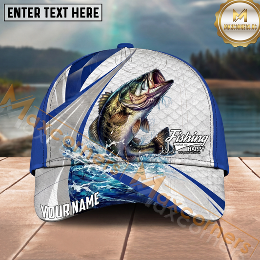 Maxcorners Fishing White Scale Pattern Personalized Name, Team Name Classic 3D Cap (9 Breeds)