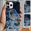 Maxcorners Fishing Blue Grunge Splash Effect Personalized Name Phone Case (10 Fish Species)