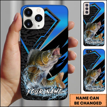 Maxcorners Walleye Fishing Electric Blue Arrow Pattern Splash Personalized Name Phone Case
