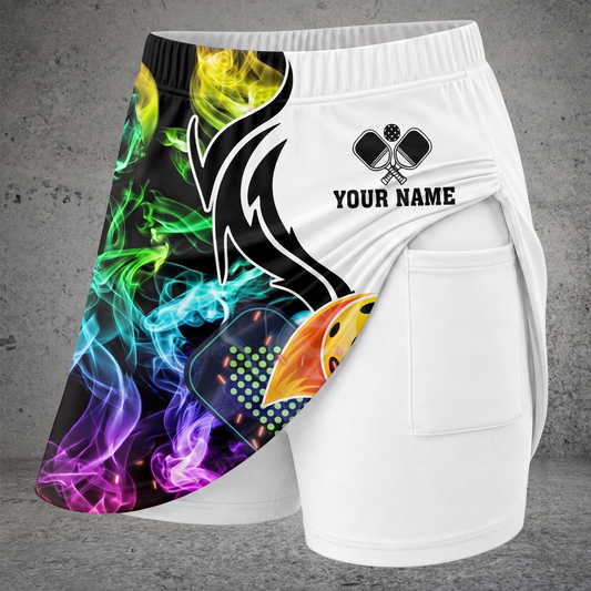 Maxcorners Pickleball Flaming Ball Multicolor Options Personalized 3D Skort
