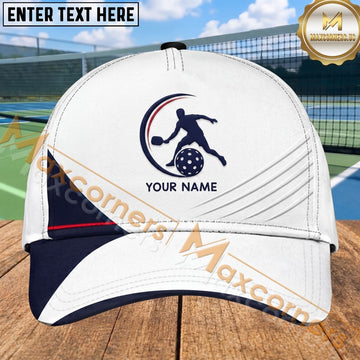 Maxcorners Pickleball Player Red Navy Motion Swoosh Personalized Name 3D Cap