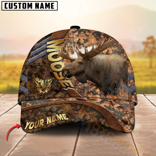 Maxcorners Hunting Cap Brown Camo With Golden Line Personalized Name 3D Cap (Deer/Moose/Elk/Boar)