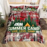 Maxcorners Summer Camp Duvet Cover,Farmhouse Style Checker Grid Bedding Set