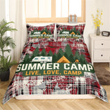 Maxcorners Summer Camp Duvet Cover,Farmhouse Style Checker Grid Bedding Set