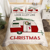 Maxcorners Christmas Camping Comforter Cover, Camper RV Travel Trailer Duvet Cover Bedding Set