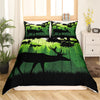 Maxcorners Hunting Rustic Elk/Deer Duvet Cover, Jungle Tree Animal Wolf Fox Bird Silhouette Quilt, Wildlife Hunting Rustic Wooden Board Bedding Set