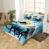 Maxcorners Deer Handmade Duvet Cover, Abstract Mount Jungle Tree Sunset Natural Scenery Quilt Cover, Wild Animal Silhouette Bedding Set