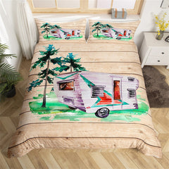 Maxcorners Camping Handmade Bedding Set for RV Decor, Watercolor Palm Tree Trailer Paint Duvet Cover Bedding Set