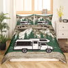 Maxcorners Happy Camping Duvet Cover, Modern White Trailer Print Bedding Set for RV Decor