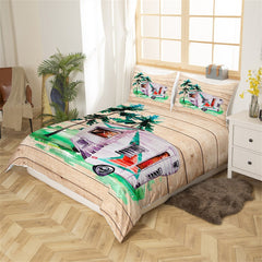 Maxcorners Camping Handmade Bedding Set for RV Decor, Watercolor Palm Tree Trailer Paint Duvet Cover Bedding Set