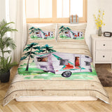 Maxcorners Camping Handmade Bedding Set for RV Decor, Watercolor Palm Tree Trailer Paint Duvet Cover Bedding Set