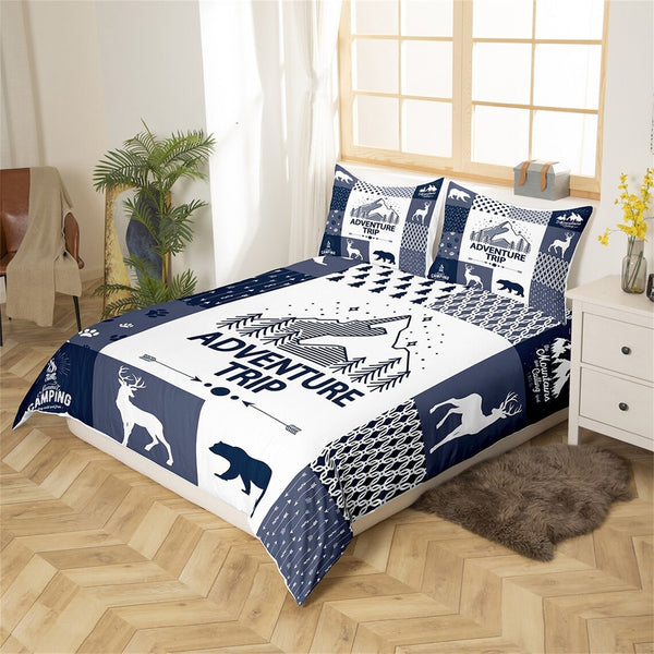 Maxcorners Wild Animal Deer Bear Duvet Cover, Nature Adventure Trip Boho Arrow Graffiti Bedding Set