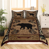 Maxcorners Bear Silhouette Duvet Cover, Wild Deer Bass Fish Jungle Animal Paw Print Bedding Set