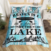 Maxcorners Lake House Fishing Duvet Cover, Rustic Blue Gray Wooden Board Cabin Plank Bedding Set