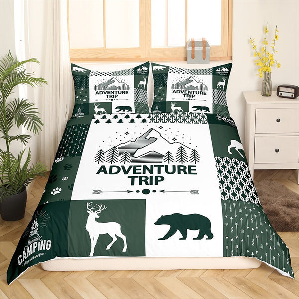 Maxcorners Nature Adventure Trip Green Plaid Bedding Set