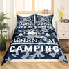 Maxcorners Happy Camping Duvet Cover for RV Decor, Blue Camouflage Artistic Bedding Set