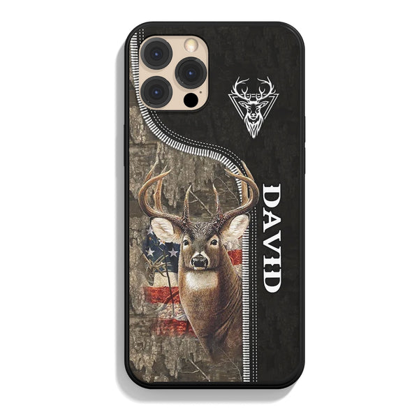 Maxcorners Zipper Deer Hunting Camo Pattern Personalized Name Phone Case