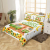 Maxcorners Happy Camping Duvet Cover, Rustic Sunflower Farmhouse Trailer/RV Quilt Cover, Retro Floral Wooden Board Print Bedding Set