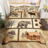 Maxcorners Jungle Animal Duvet Cover, Wild Bear Deer Animal Paw Print Bedding Set