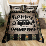 Maxcorners Camping Trailer Bedding Set, Jungle Tree Green Camouflage Stripes Duvet Cover