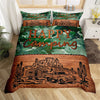 Maxcorners Happy Camping Duvet Cover, Green Botanical Leaves Mount Cactus Graffiti Quilt Cover, Natural Adventure Bedding Set for RV Decor