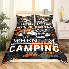 Maxcorners Camping Tent Duvet Cover for RV Trailer Decor, Nature Mount Tree Adventure Bedding Set
